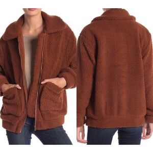 Eloide Mahogany Brown Zip Front Collared Teddy Coat SM